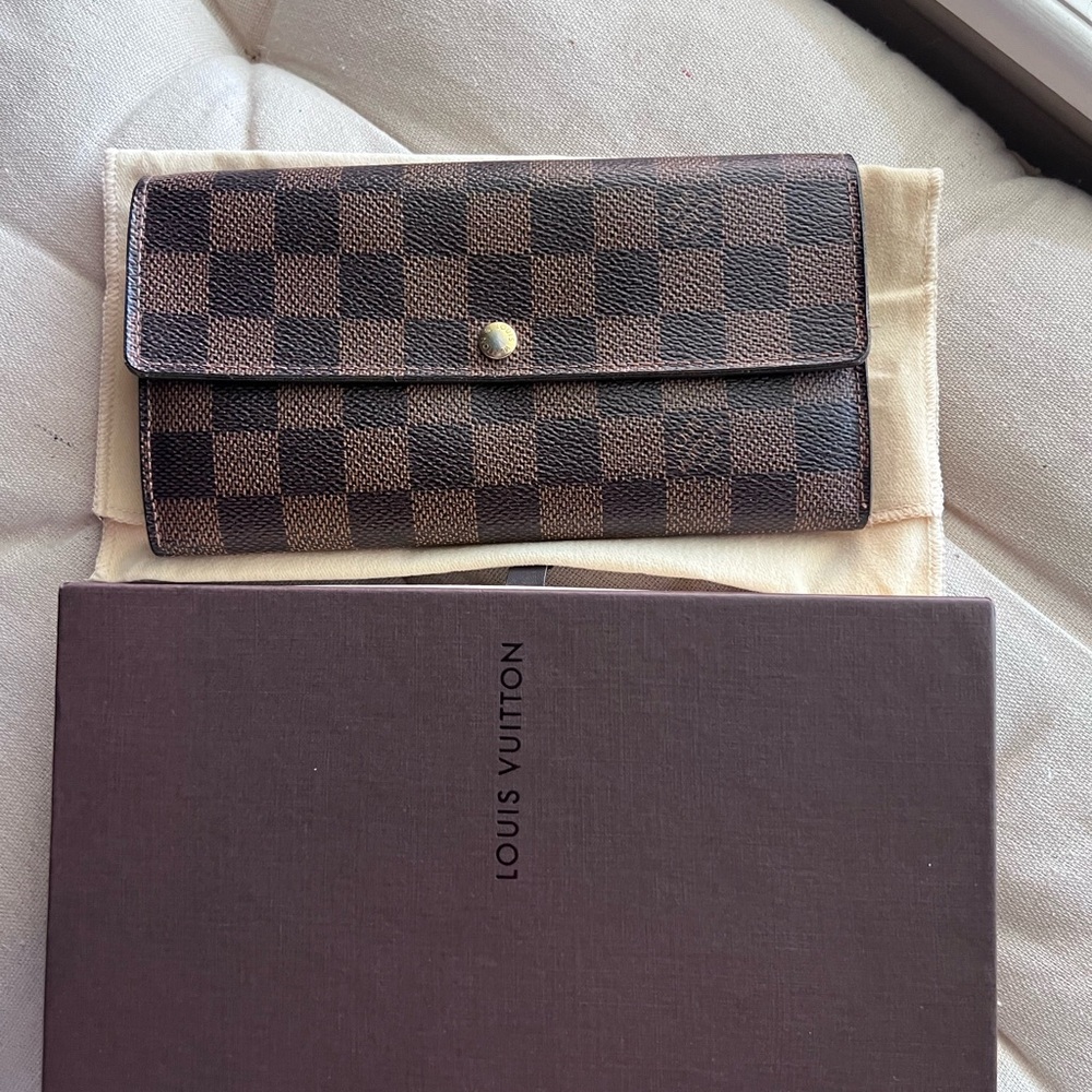 Louis Vuitton Brown Damier Ebene Long Wallet with Gold Snap